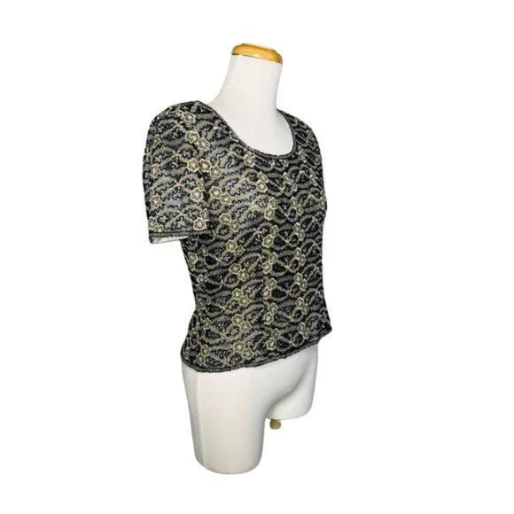 Vintage Adrianna Papell Occasions womens Hand Beaded Sequined Silk Top Sz 8 - Picture 7 of 10